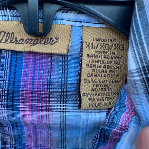 Wrangler Pearl Snap Shirt Plaid Long Sleeve Purple Pink Blue Western Cowgirl XL - Picture 2 of 7